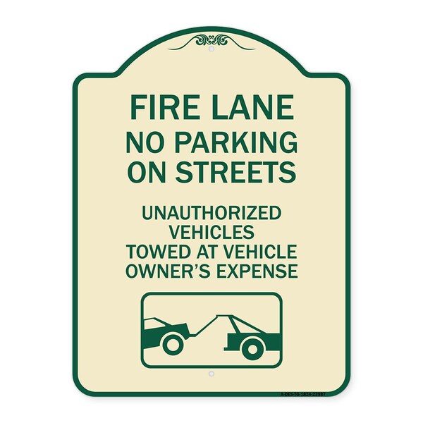 Signmission Fire Lanes No Parking on Streets Unauthorized Vehicles Towed at Owner Expense, A-DES-TG-1824-23987 A-DES-TG-1824-23987 - main